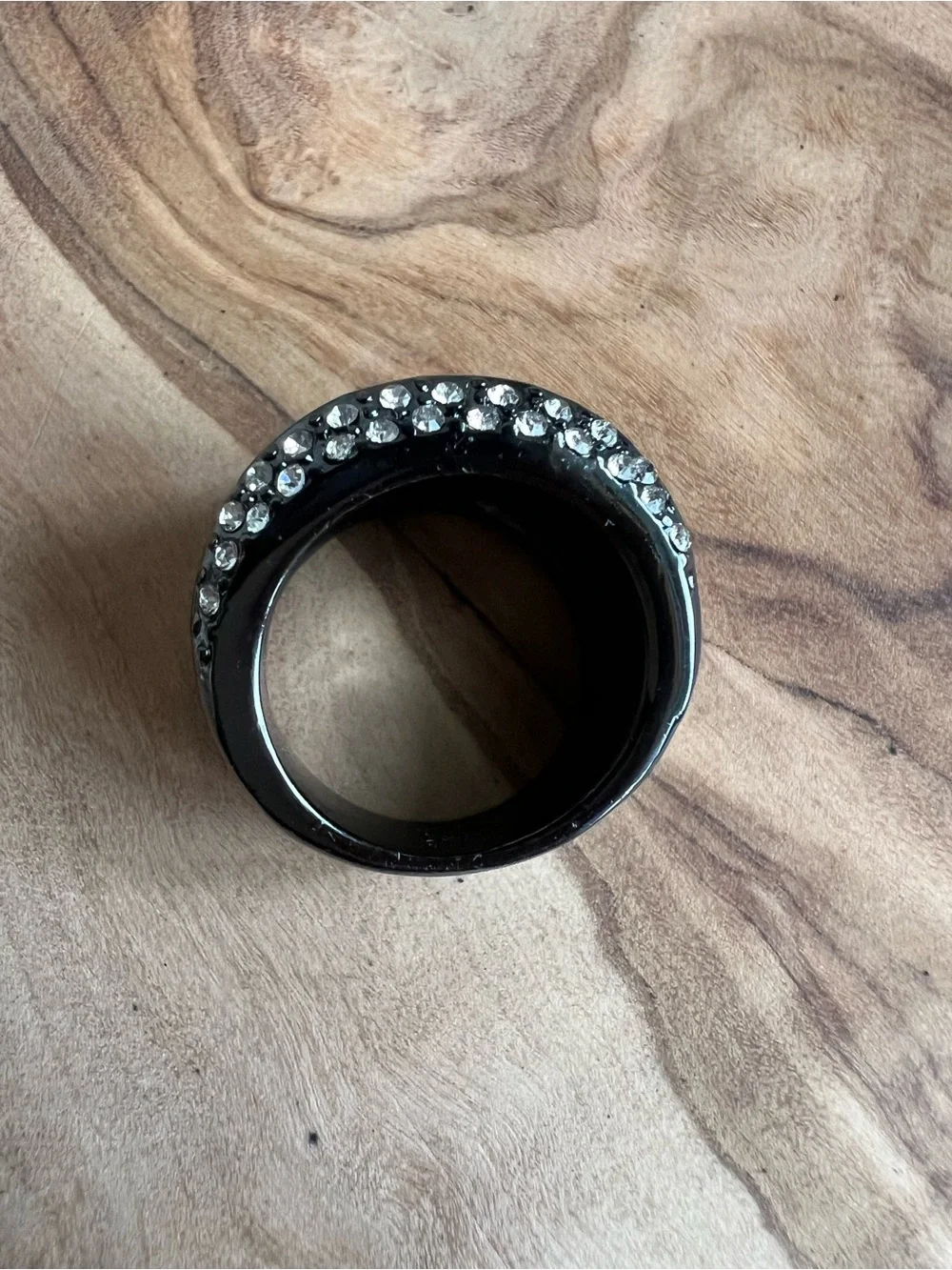 Black Crystal Accent Wide Band Ring